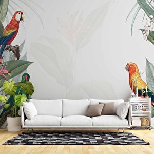 Papağan Ve Yeşil Yaprak Temalı Duvar Kağıdı Baskı - Dkm563027 250x240 cm
