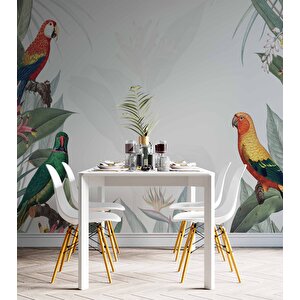 Papağan Ve Yeşil Yaprak Temalı Duvar Kağıdı Baskı - Dkm563027