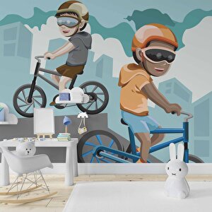 Bisikletli Çocuk, Çocuk Odası Duvar Kağıdı Baskı - Dkm433049 275x260 cm