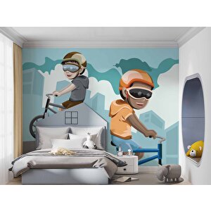 Bisikletli Çocuk, Çocuk Odası Duvar Kağıdı Baskı - Dkm433049 275x260 cm