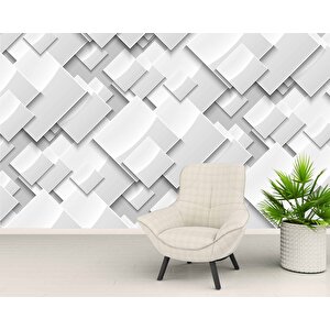 3 Boyutlu Beyaz Geometrik Kabartma Görünümlü Desenli Duvar Kağıdı - Dkm700018