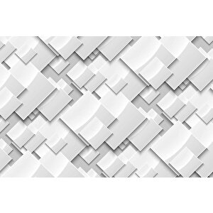 3 Boyutlu Beyaz Geometrik Kabartma Görünümlü Desenli Duvar Kağıdı - Dkm700018