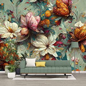 Soft Çiçek Çizimi Desenli Duvar Kağıdı - Dkm480095 375x300 cm