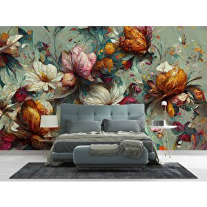 Soft Çiçek Çizimi Desenli Duvar Kağıdı - Dkm480097 425x300 cm