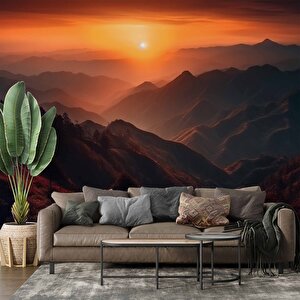 Dağda Günbatımı Manzaralı Duvar Kağıdı Baskı - Dkm242019 600x200 cm