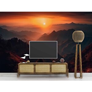 Dağda Günbatımı Manzaralı Duvar Kağıdı Baskı - Dkm242019 600x200 cm