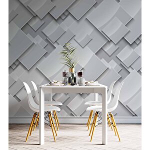 3 Boyutlu Beyaz Geometrik Kabartma Görünümlü Desenli Duvar Kağıdı - Dkm700069