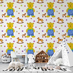Sevimli Ayıcık Çocuk Odası Duvar Kağıdı Baskı - Dkm421103 600x300 cm