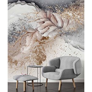 3 Boyutlu Gri Pembe Boyama Desenli Duvar Kağıdı - Dkm812121