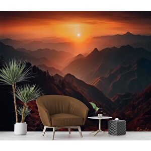 Dağda Günbatımı Manzaralı Duvar Kağıdı Baskı - Dkm242042