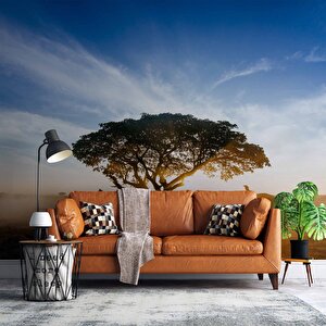 Gündoğumu Ağaç Ve Fil Temalı Duvar Kağıdı Baskı - Dkm520058 500x260 cm