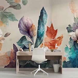 3 Boyutlu Pembe Çiçek Yeşil Yaprak Çizim Temalı Duvar Kağıdı - Dkm899121