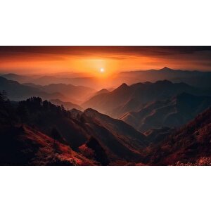 Dağda Günbatımı Manzaralı Duvar Kağıdı Baskı - Dkm242124