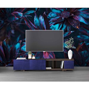 Koyu Mavi Yaprak Duvar Kağıdı Baskı - Dkm507062 700x260 cm