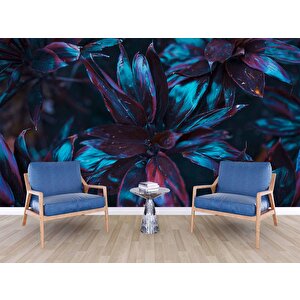 Koyu Mavi Yaprak Duvar Kağıdı Baskı - Dkm507062