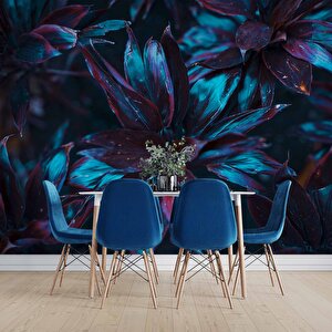 Koyu Mavi Yaprak Duvar Kağıdı Baskı - Dkm507082