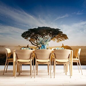 Gündoğumu Ağaç Ve Fil Temalı Duvar Kağıdı Baskı - Dkm520078