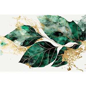 Beyaz Zemin Yeşil Yaprak Çizim Temalı Duvar Kağıdı - Dkm897071