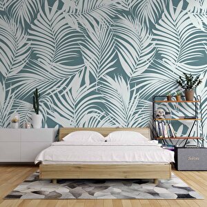 Yeşil Beyaz Yaprak Temalı Duvar Kağıdı - Dkm687011 375x200 cm