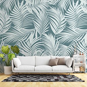 Yeşil Beyaz Yaprak Temalı Duvar Kağıdı - Dkm687068 225x280 cm
