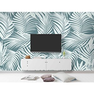 Yeşil Beyaz Yaprak Temalı Duvar Kağıdı - Dkm687068 225x280 cm