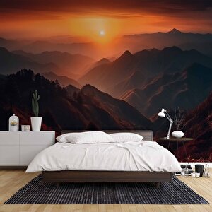 Dağda Günbatımı Manzaralı Duvar Kağıdı Baskı - Dkm242067 200x280 cm