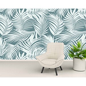 Yeşil Beyaz Yaprak Temalı Duvar Kağıdı - Dkm687057