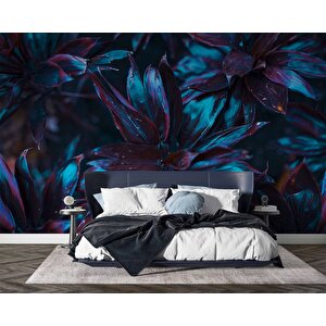 Koyu Mavi Yaprak Duvar Kağıdı Baskı - Dkm507011 375x200 cm