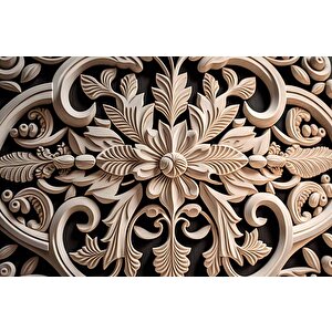3 Boyutlu Çiçek Figürlü Ağaç Oyma Desenli Duvar Kağıdı - Dkm926030