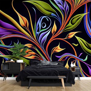 Renkli Çizim Yaprak Desenli Duvar Kağıdı - Dkm797054 400x260 cm