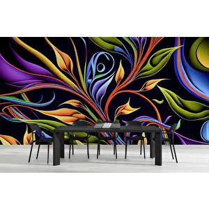 Renkli Çizim Yaprak Desenli Duvar Kağıdı - Dkm797054