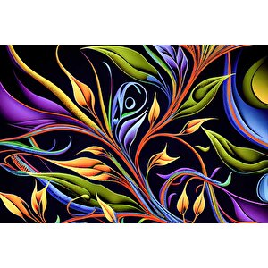 Renkli Çizim Yaprak Desenli Duvar Kağıdı - Dkm797054