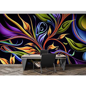 Renkli Çizim Yaprak Desenli Duvar Kağıdı - Dkm797119