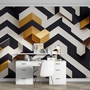 3 Boyutlu Siyah Beyaz Altın Temalı Duvar Kağıdı - Dkm638018