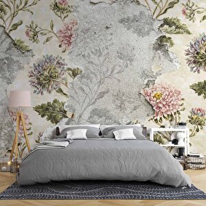 Pembe Gül Ve Duvar Dokusu Desenli Duvar Kağıdı - Dkm462034 425x240 cm