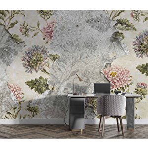 Pembe Gül Ve Duvar Dokusu Desenli Duvar Kağıdı - Dkm462034