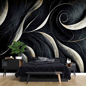 3 Boyutlu Siyah Desenli Duvar Kağıdı - Dkm733033 400x240 cm