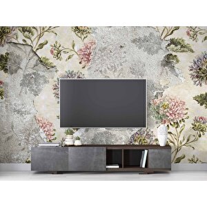 Pembe Gül Ve Duvar Dokusu Desenli Duvar Kağıdı - Dkm462049 275x260 cm