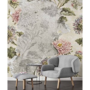 Pembe Gül Ve Duvar Dokusu Desenli Duvar Kağıdı - Dkm462112