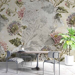 Pembe Gül Ve Duvar Dokusu Desenli Duvar Kağıdı - Dkm462001