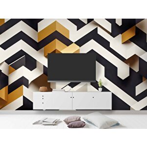 3 Boyutlu Siyah Beyaz Altın Temalı Duvar Kağıdı - Dkm638106 900x300 cm