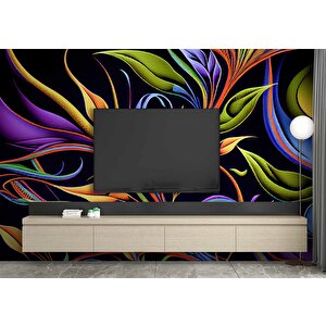 Renkli Çizim Yaprak Desenli Duvar Kağıdı - Dkm797043 900x240 cm
