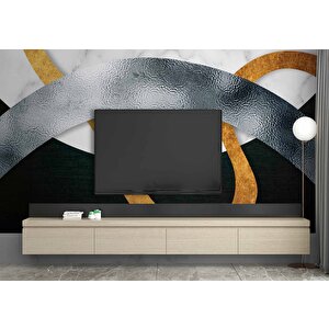 3 Boyutlu Siyah Geometri Desenli Duvar Kağıdı - Dkm752068 225x280 cm