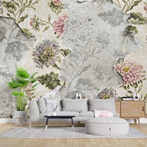 Pembe Gül Ve Duvar Dokusu Desenli Duvar Kağıdı - Dkm462105 800x300 cm