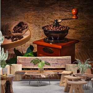 Kahve Öğütme Makinesi Cafe Duvar Kağıdı Baskı - Dkm298062 700x260 cm