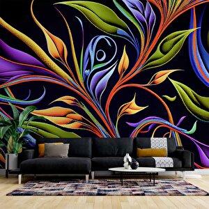 Renkli Çizim Yaprak Desenli Duvar Kağıdı - Dkm797006 250x200 cm