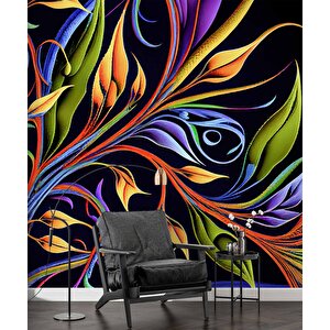 Renkli Çizim Yaprak Desenli Duvar Kağıdı - Dkm797006