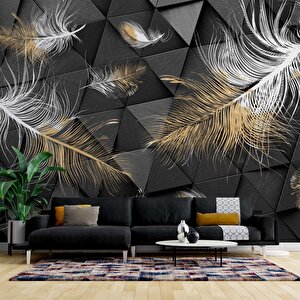 3 Boyutlu Siyah Tüy Desenli Duvar Kağıdı Baskı - Dkm-032_82778 225x315 cm