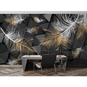 3 Boyutlu Siyah Tüy Desenli Duvar Kağıdı Baskı - Dkm-032_82778