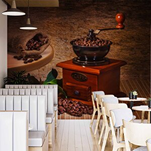 Kahve Öğütme Makinesi Cafe Duvar Kağıdı Baskı - Dkm298084 800x280 cm